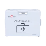 Stängd akutväska Large från Work Safe, vit med texten "Akutväska (L)" och en symbol för första hjälpen.